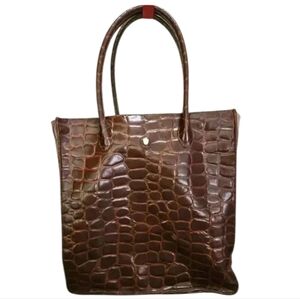 Ralph Lauren Brown Safari Crocodile Embossed Lg Tote